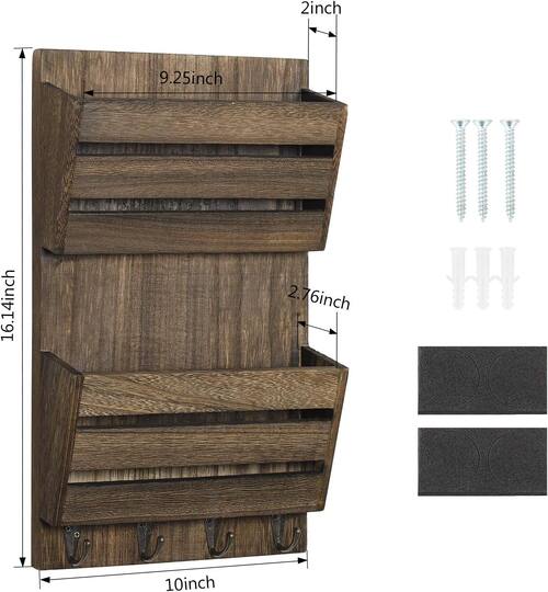 NEX™ Rustic Brown Mail and Key Holder with 4 Hooks